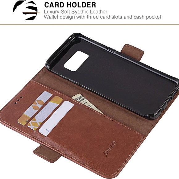 Samsung Galaxy S8 Brown Phone Case Wallet PU Leather Card Slots Money Holder - Picture 6 of 7